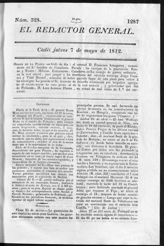Miniatura de Redactor General del jueves 7 de mayo 1812