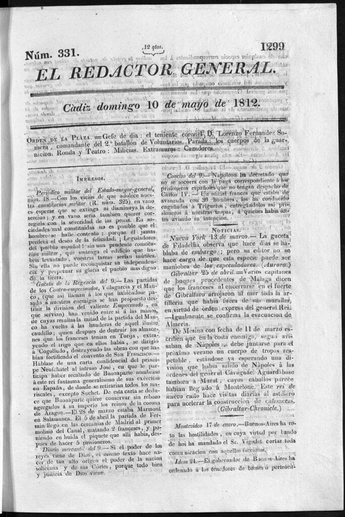 Miniatura de Redactor General del domingo 10 de mayo 1812