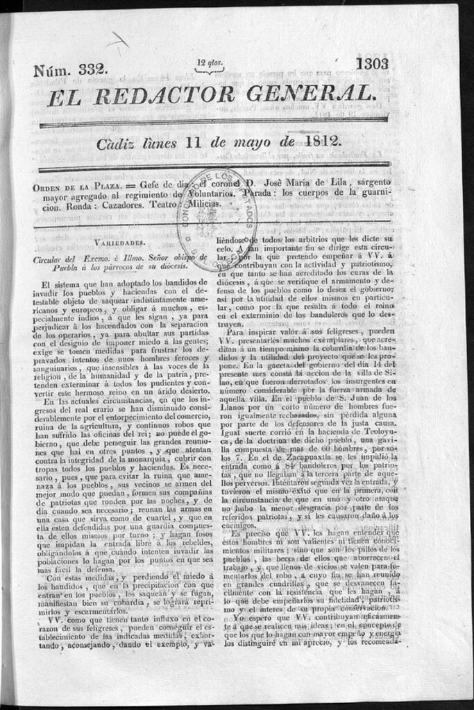 Miniatura de Redactor General del lunes 11 de mayo 1812
