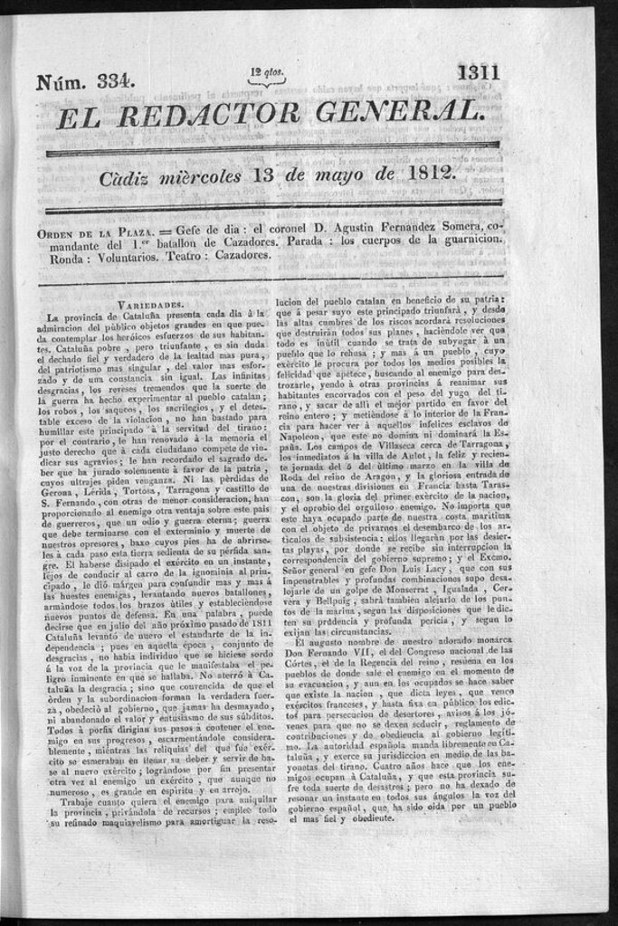 Miniatura de Redactor General del miercoles 13 de mayo 1812