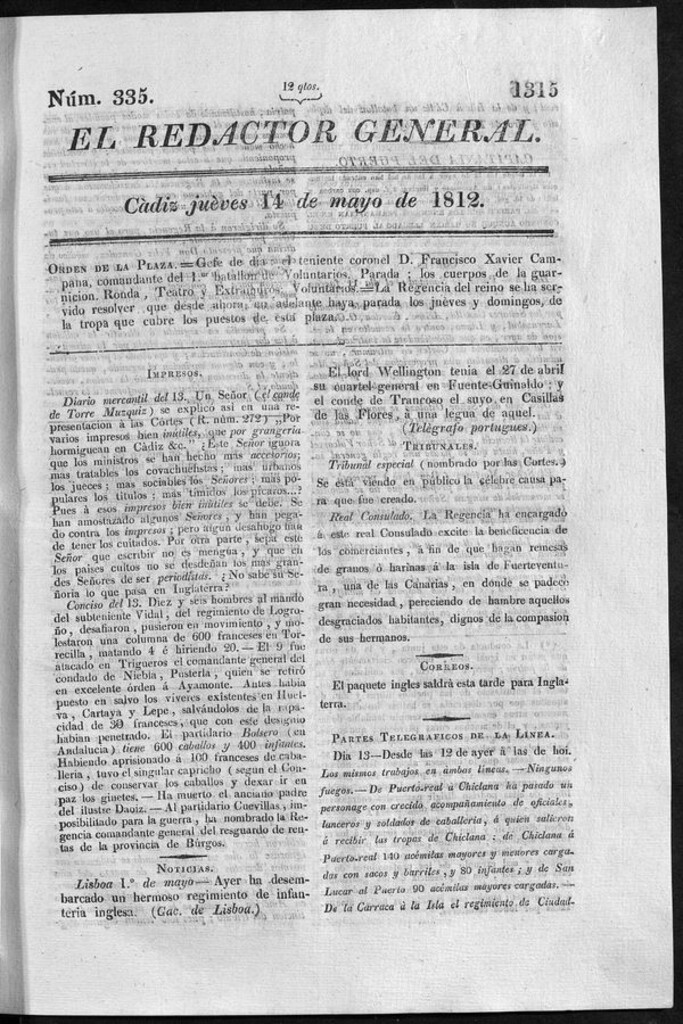 Miniatura de Redactor General del jueves 14 de mayo 1812