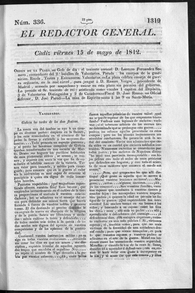Miniatura de Redactor General del viernes 15 de mayo 1812