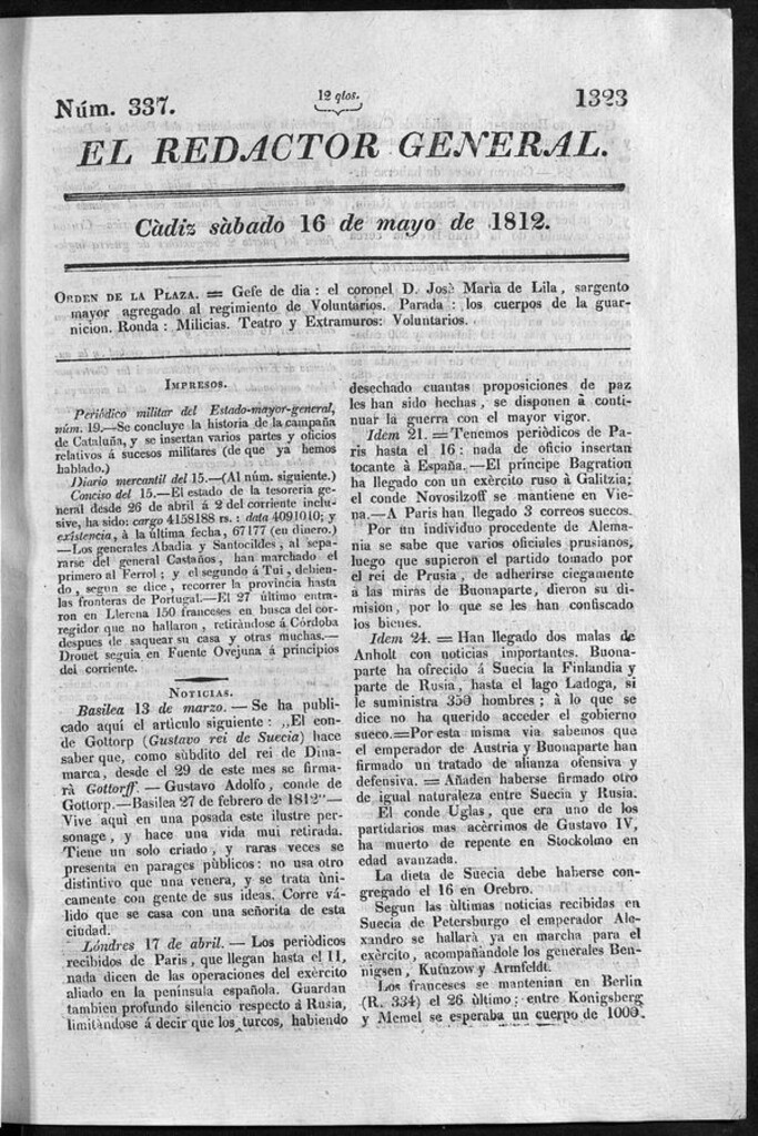 Miniatura de Redactor General del sábado 16 de mayo 1812