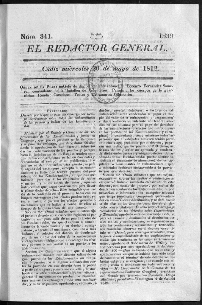 Miniatura de Redactor General del miércoles 20 de mayo 1812