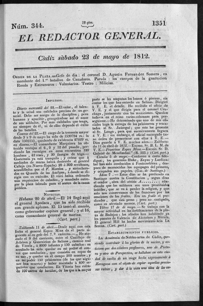 Miniatura de Redactor General del sábado 23 de mayo 1812