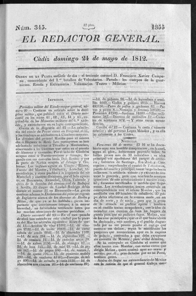 Miniatura de Redactor General del domingo 24 de mayo 1812