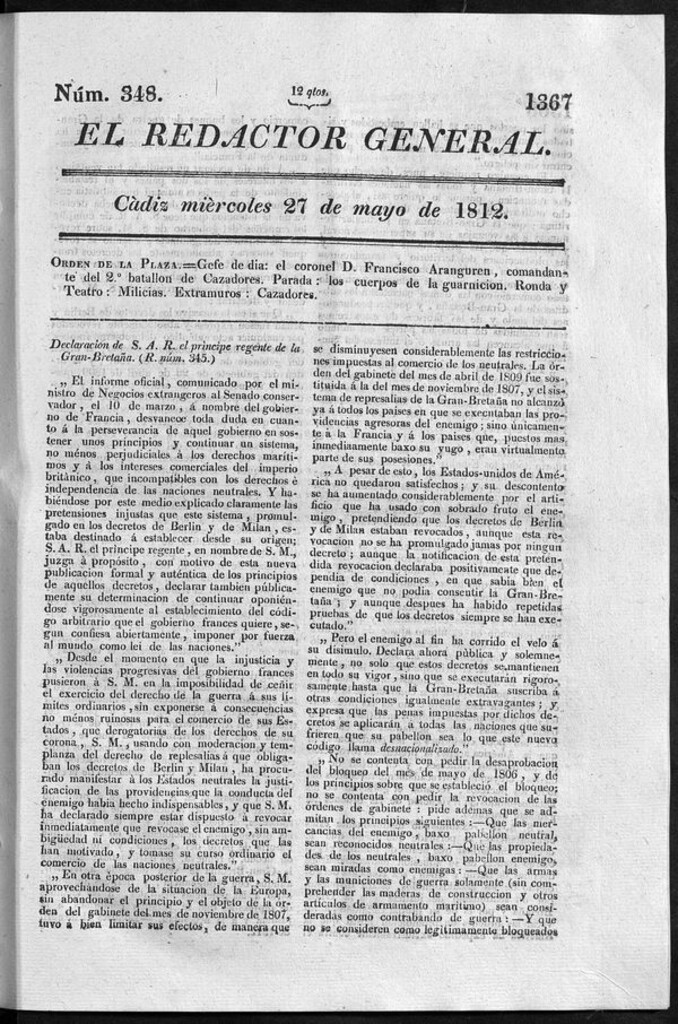 Miniatura de Redactor General del miércoles 27 de mayo 1812
