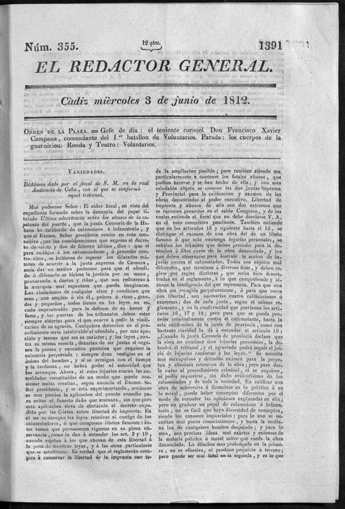 Miniatura de Redactor General del miércoles 3 de junio 1812