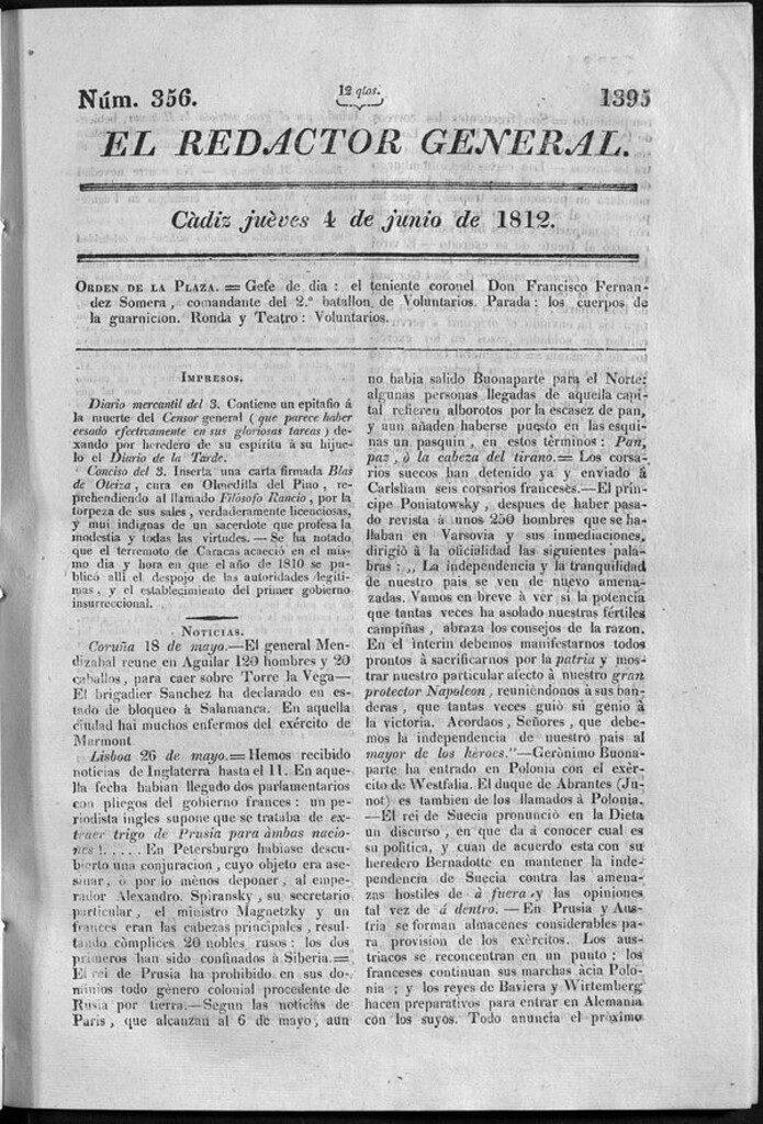 Miniatura de Redactor General del jueves 4 de junio 1812