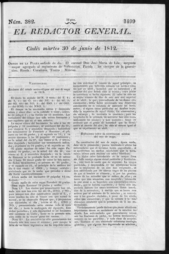 Miniatura de Redactor General del martes 30 de junio 1812