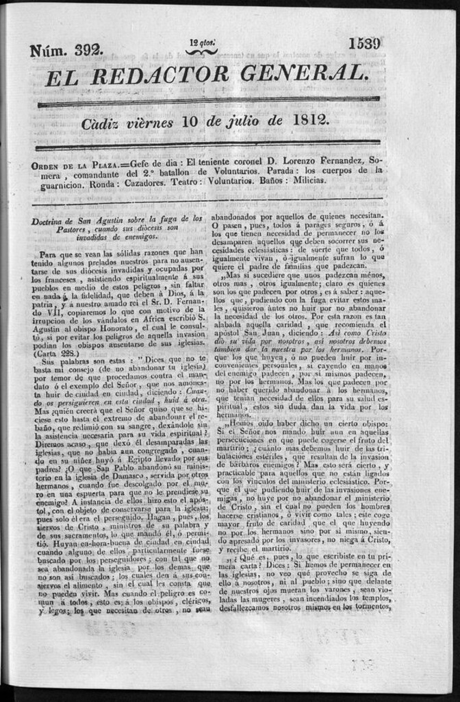 Miniatura de Redactor General del viernes 10 de julio 1812