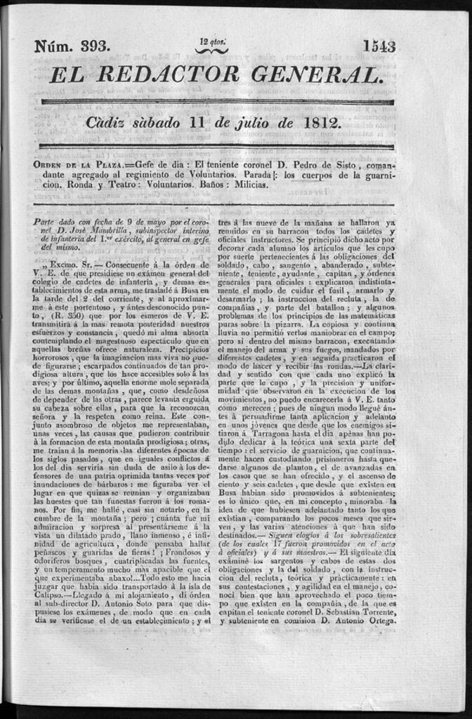 Miniatura de Redactor General del sábado 11 de julio 1812