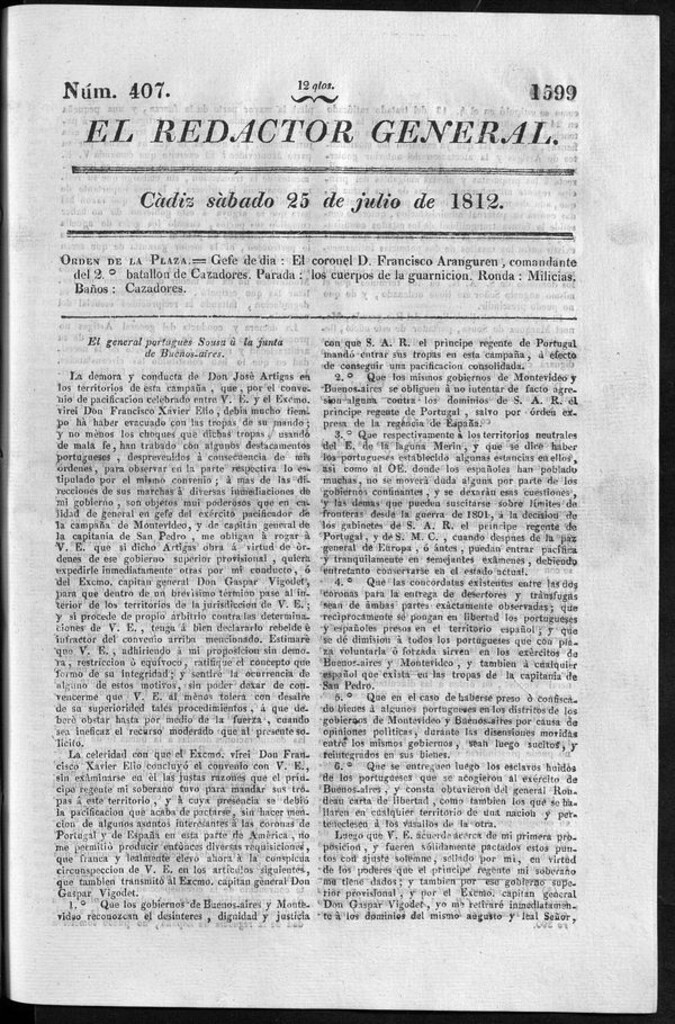 Miniatura de Redactor General del sábado 25 de julio 1812