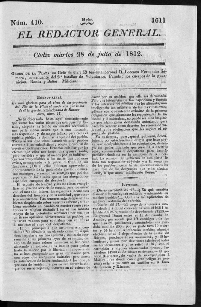 Miniatura de Redactor General del martes 28 de julio 1812