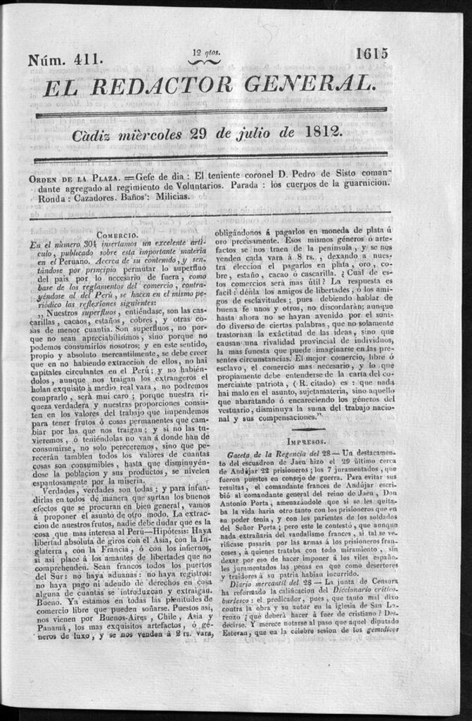 Miniatura de Redactor General del miércoles 29 de julio 1812