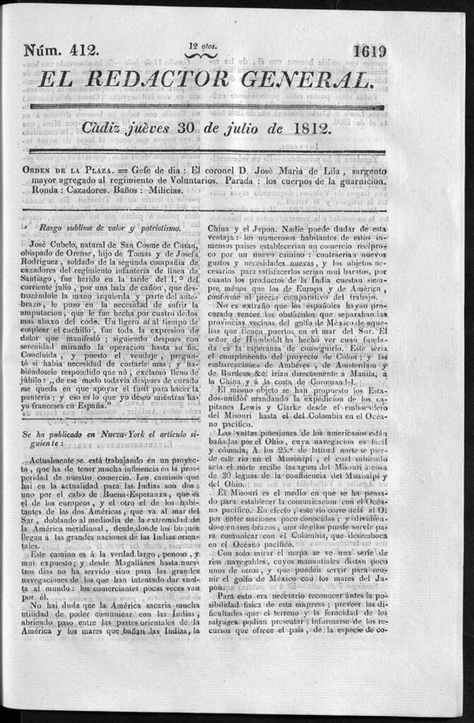 Miniatura de Redactor General del jueves 30 de julio 1812