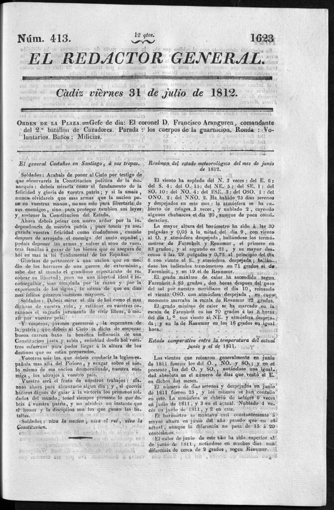 Miniatura de Redactor General del viernes 31 de julio 1812