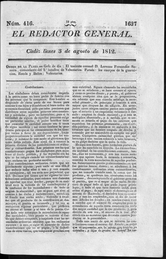 Miniatura de Redactor General del lunes 3 agosto de 1812
