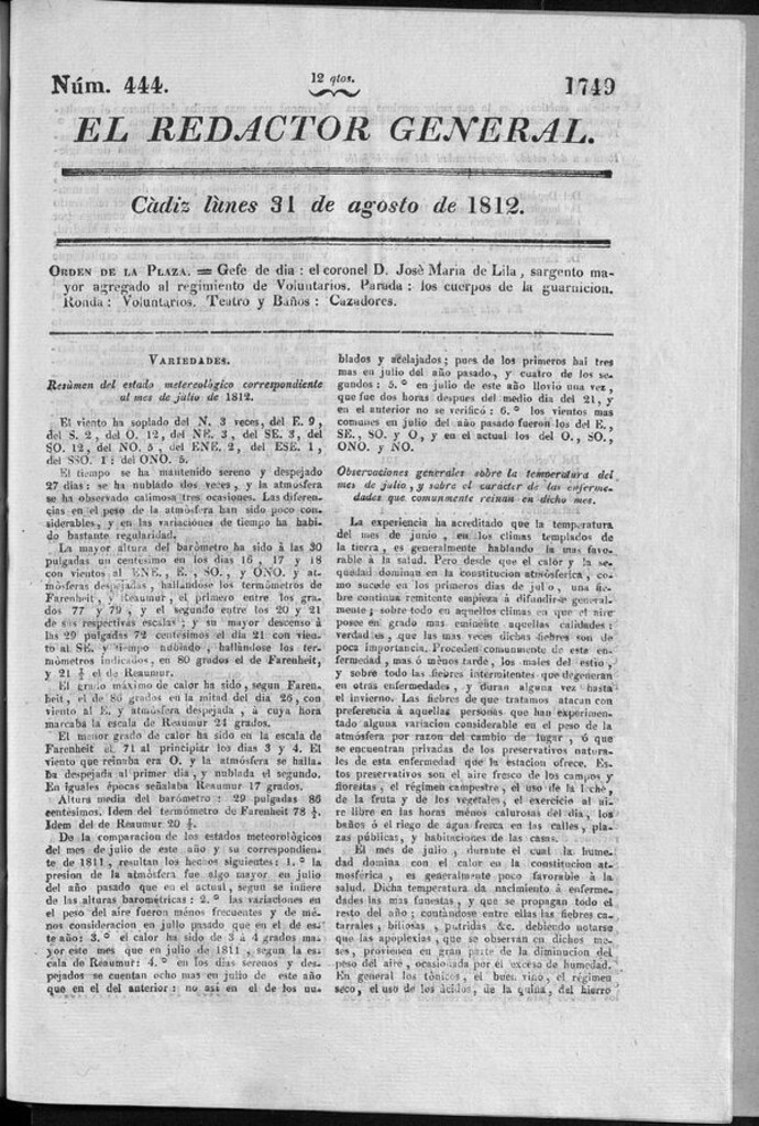 Miniatura de Redactor General del lunes 31 de agosto de 1812
