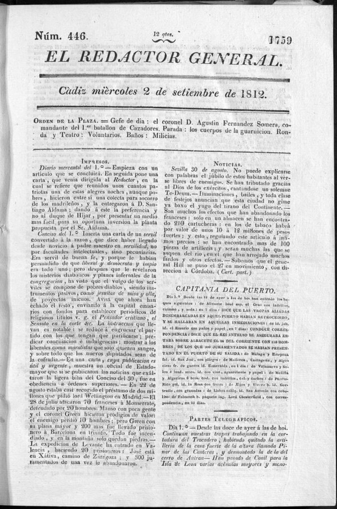 Miniatura de Redactor General del miércoles 2 de septiembre de 1812
