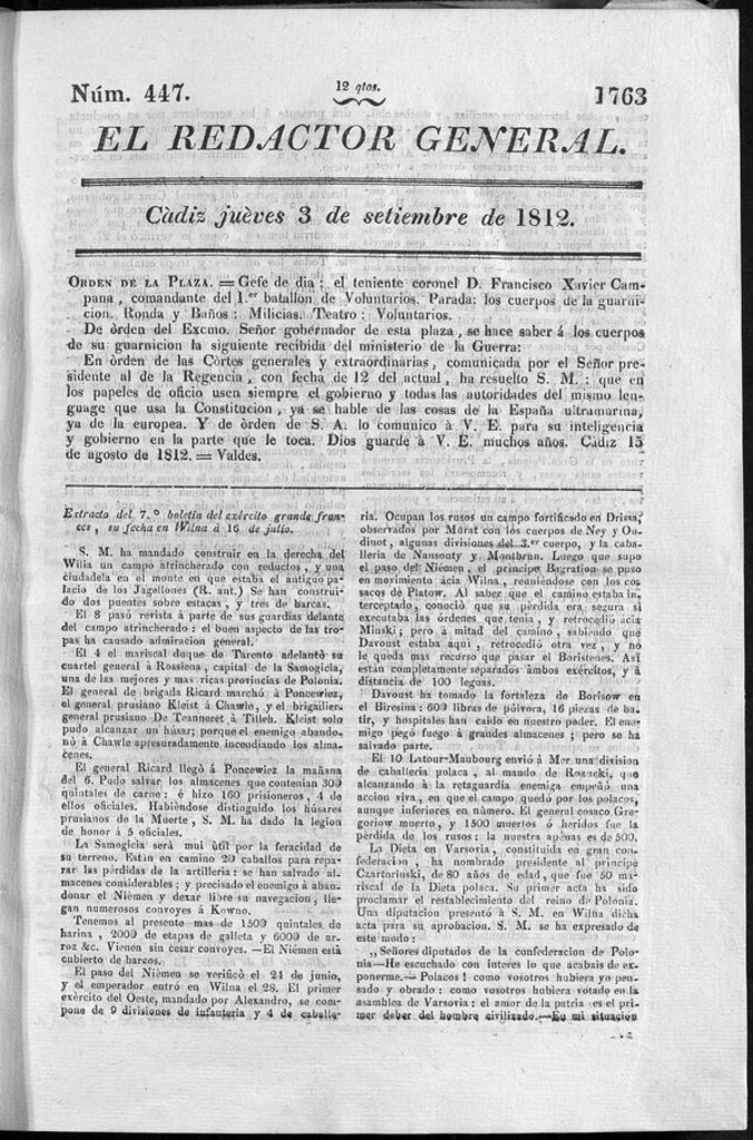 Miniatura de Redactor General del jueves 3 de septiembre de 1812