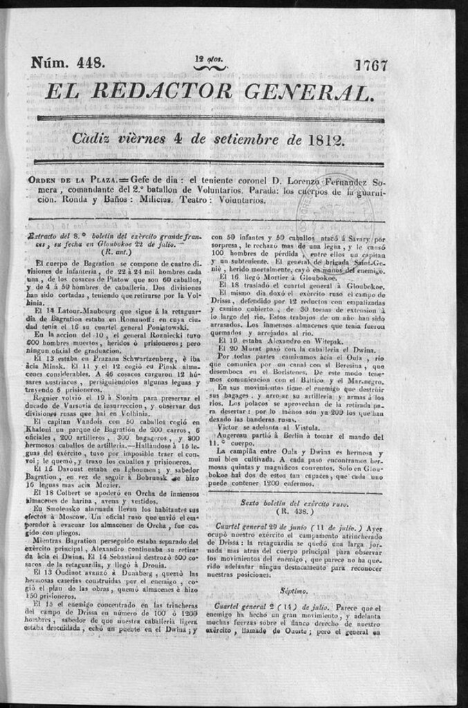 Miniatura de Redactor General del viernes 4 de septiembre de 1812