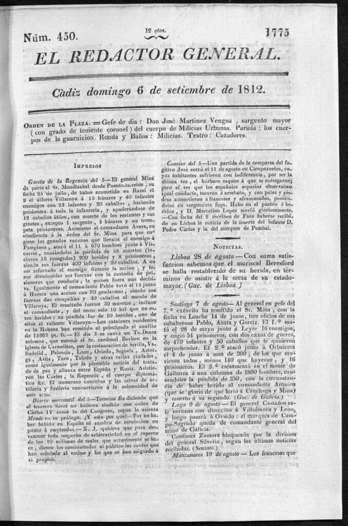 Miniatura de Redactor General del domingo 6 de septiembre de 1812