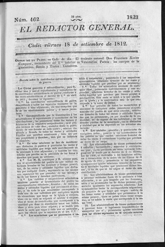 Miniatura de Redactor General del viernes 18 de septiembre de 1812