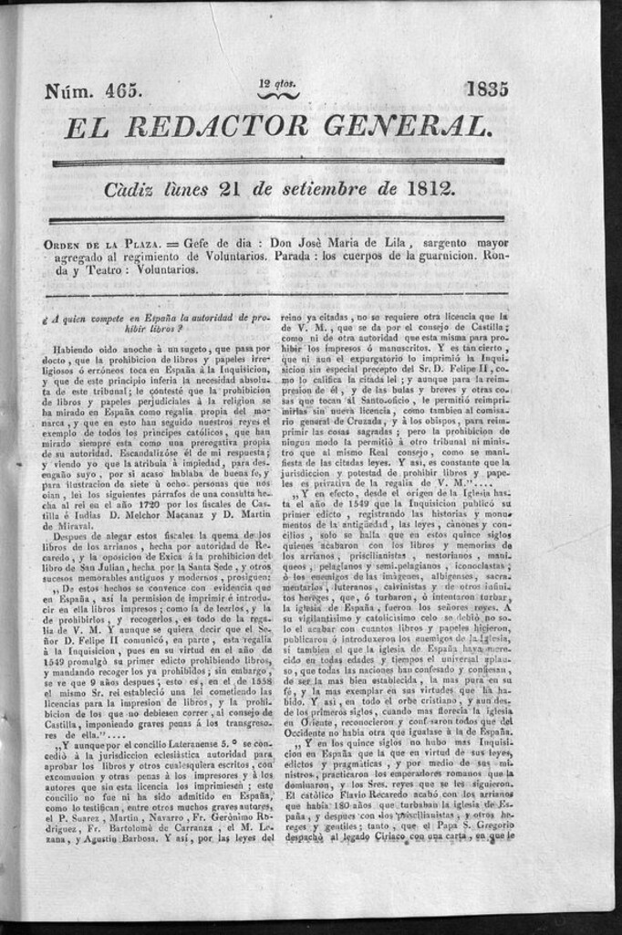 Miniatura de Redactor General del lunes 21 de septiembre de 1812