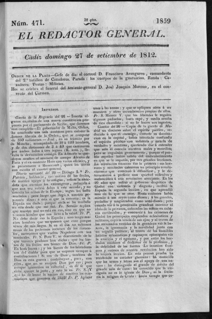 Miniatura de Redactor General del domingo 27 de septiembre de 1812
