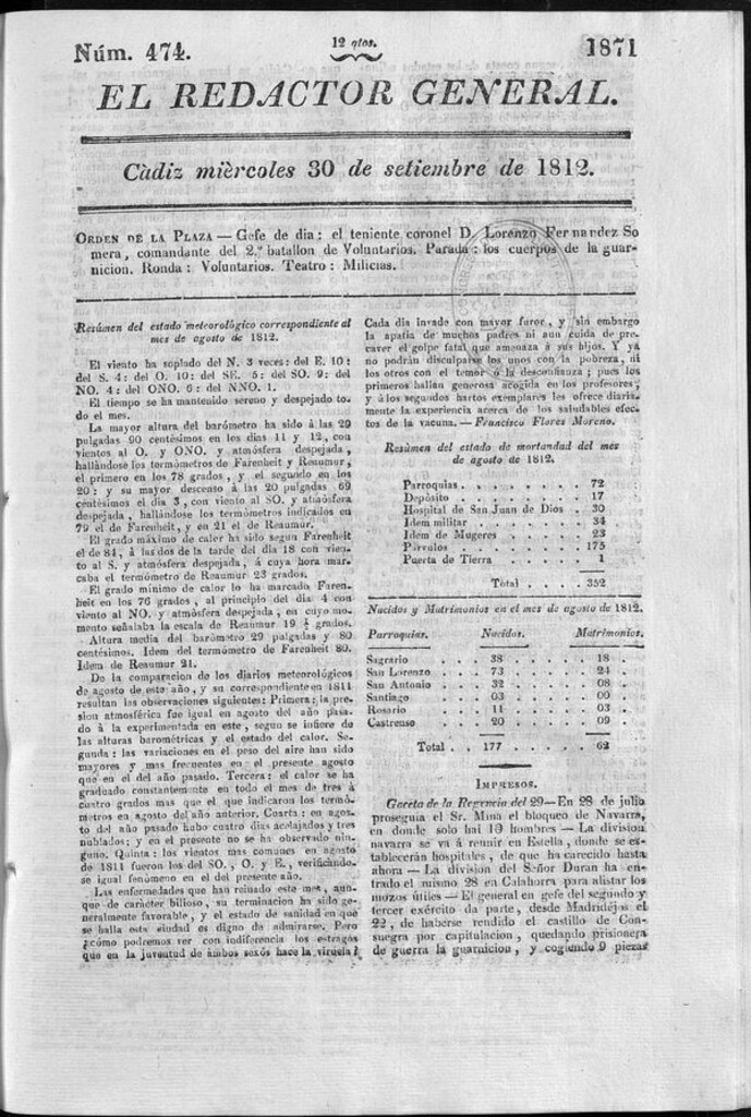Miniatura de Redactor General del miércoles 30 de septiembre de 1812