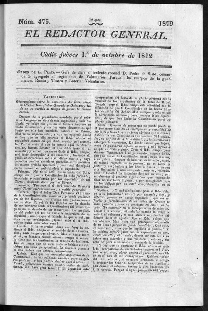 Miniatura de Redactor General del jueves 1 de octubre de 1812