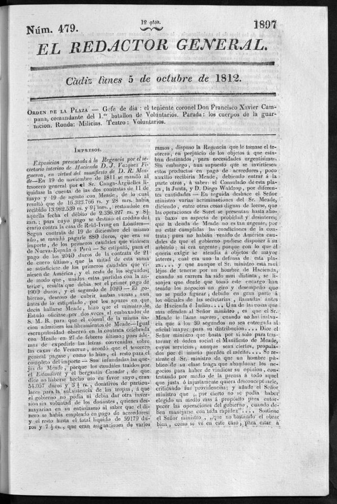 Miniatura de Redactor General del lunes 5 de octubre de 1812