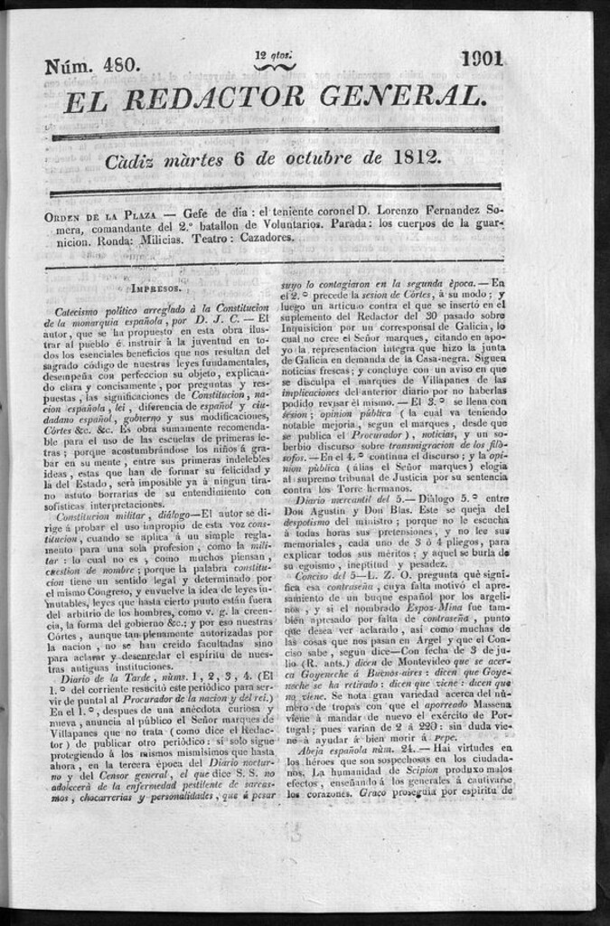 Miniatura de Redactor General del martes 6 de octubre de 1812