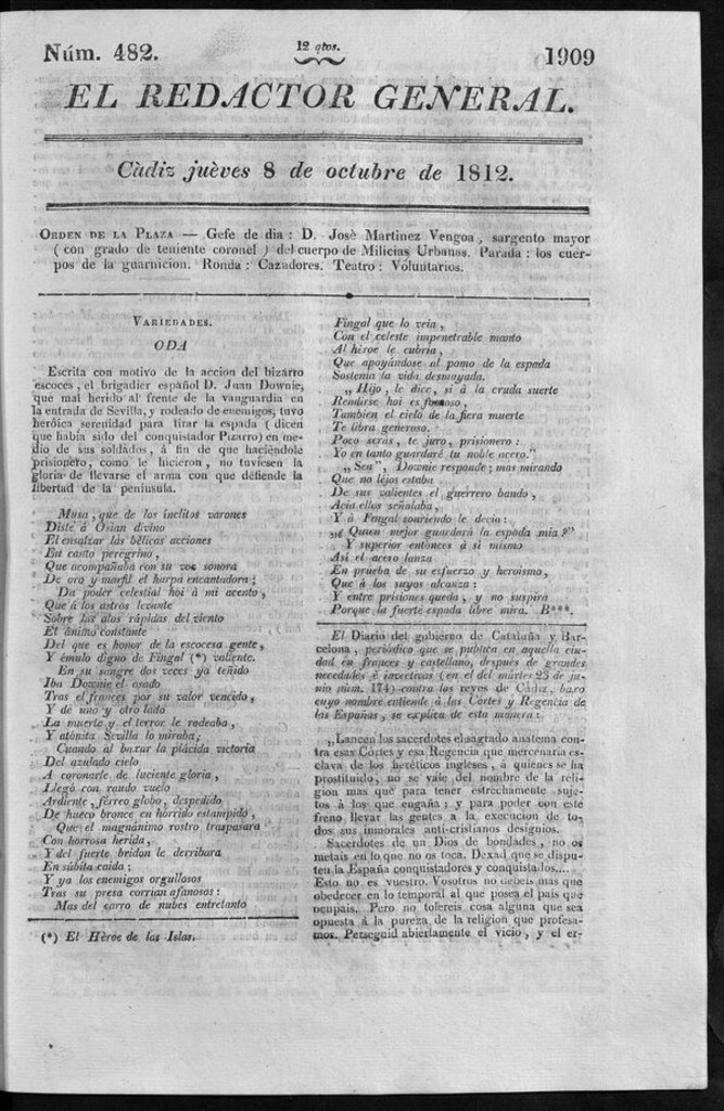 Miniatura de Redactor General del jueves 8 de octubre de 1812