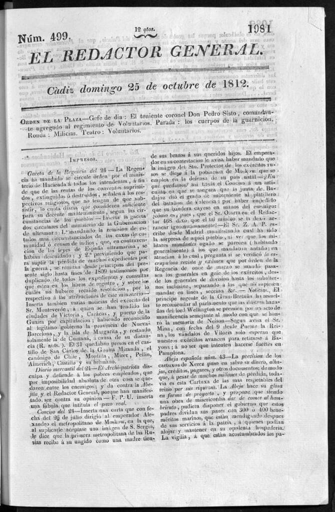 Miniatura de Redactor General del domingo 25 de octubre de 1812