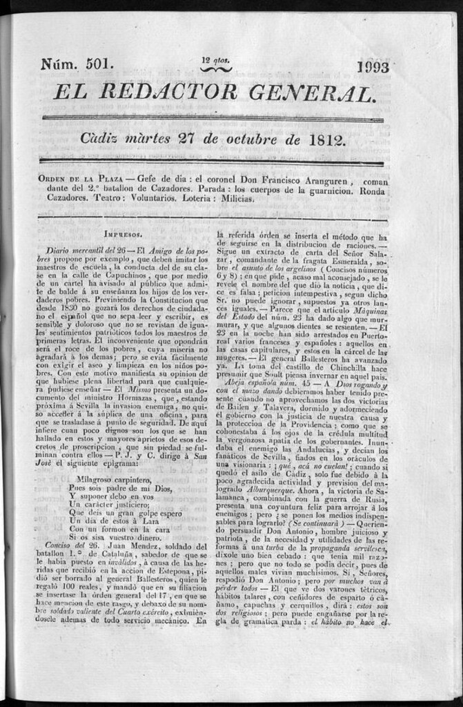 Miniatura de Redactor General del martes 27 de octubre de 1812
