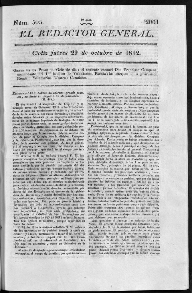 Miniatura de Redactor General del jueves 29 de octubre de 1812