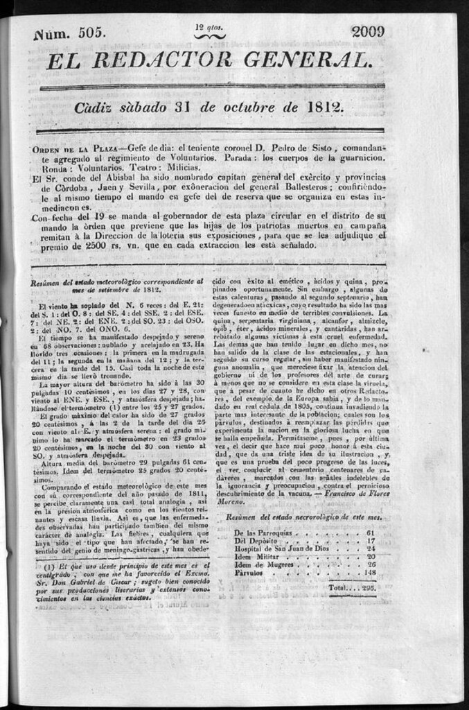 Miniatura de Redactor General del sábado 31 de octubre de 1812