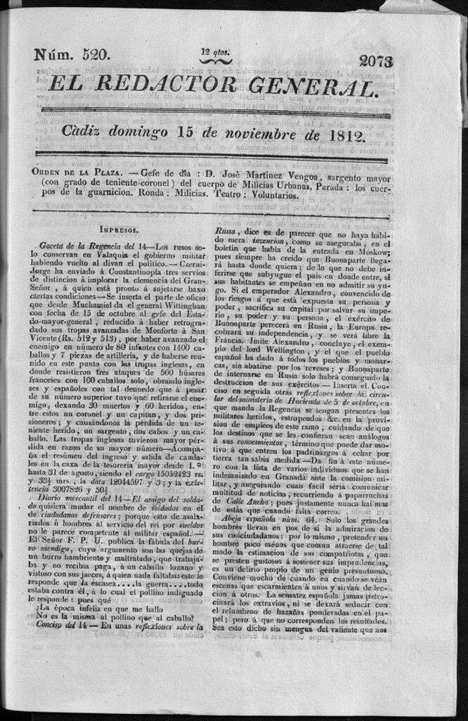 Miniatura de Redactor General del domingo 15 de noviembre de 1812