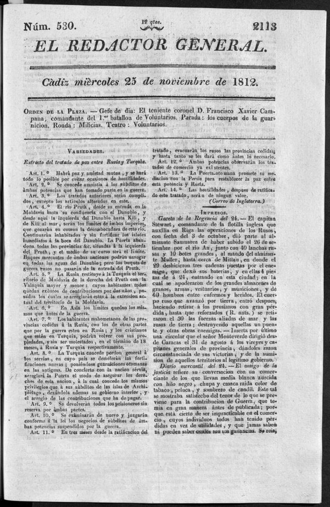 Miniatura de Redactor General del miércoles 25 de noviembre de 1812