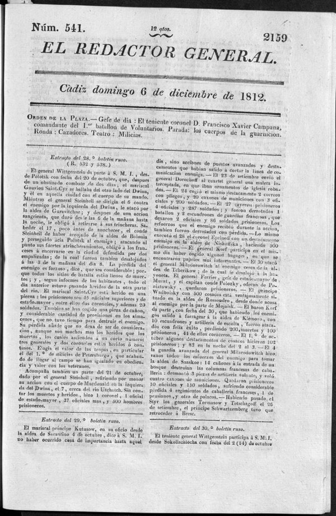 Miniatura de Redactor General del domingo 6 de diciembre de 1812