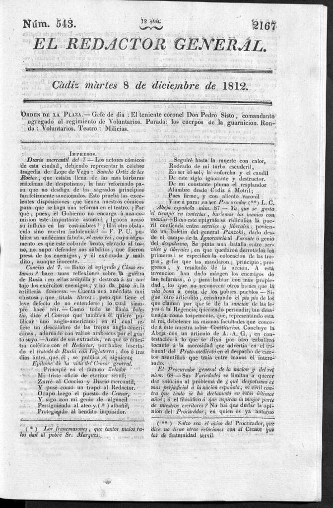 Miniatura de Redactor General del martes 8 de diciembre de 1812