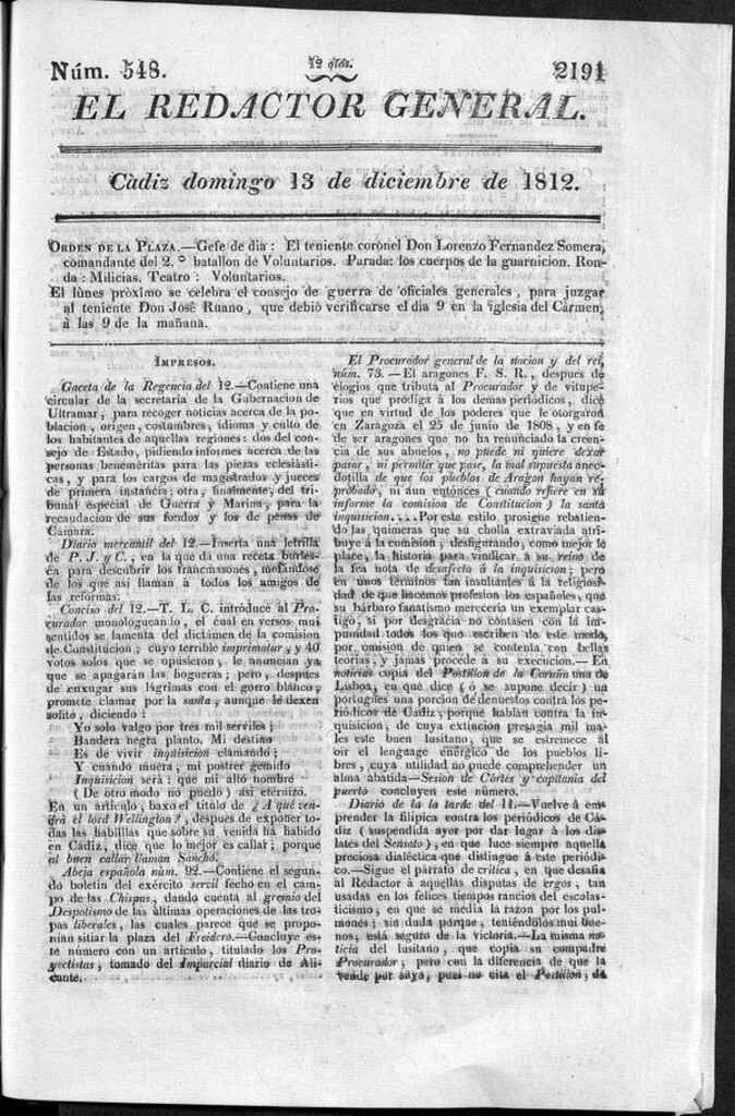 Miniatura de Redactor General del domingo 13 de diciembre de 1812