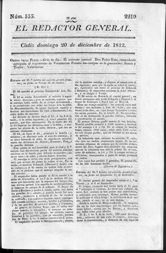 Miniatura de Redactor General del domingo 20 de diciembre de 1812
