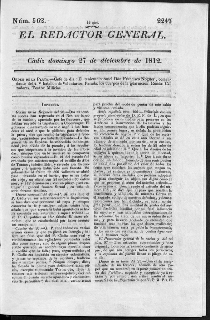 Miniatura de Redactor General del domingo 27 de diciembre de 1812