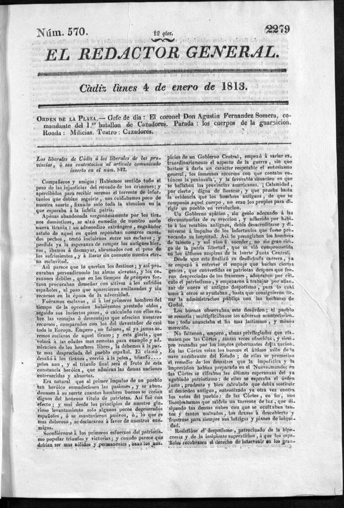 Miniatura de Redactor General del lunes 4 de enero de 1813