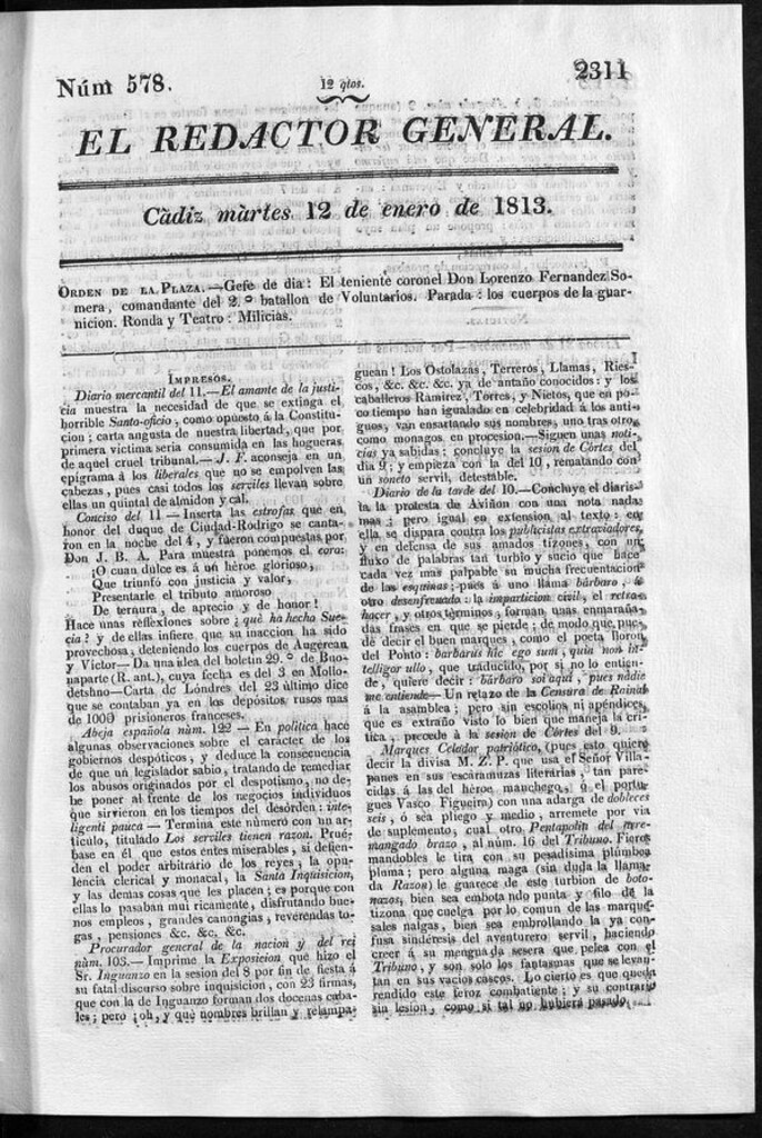 Miniatura de Redactor General del martes 12 de enero de 1813
