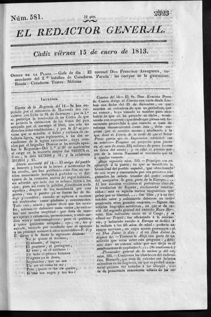 Miniatura de Redactor General del viernes 15 de enero de 1813