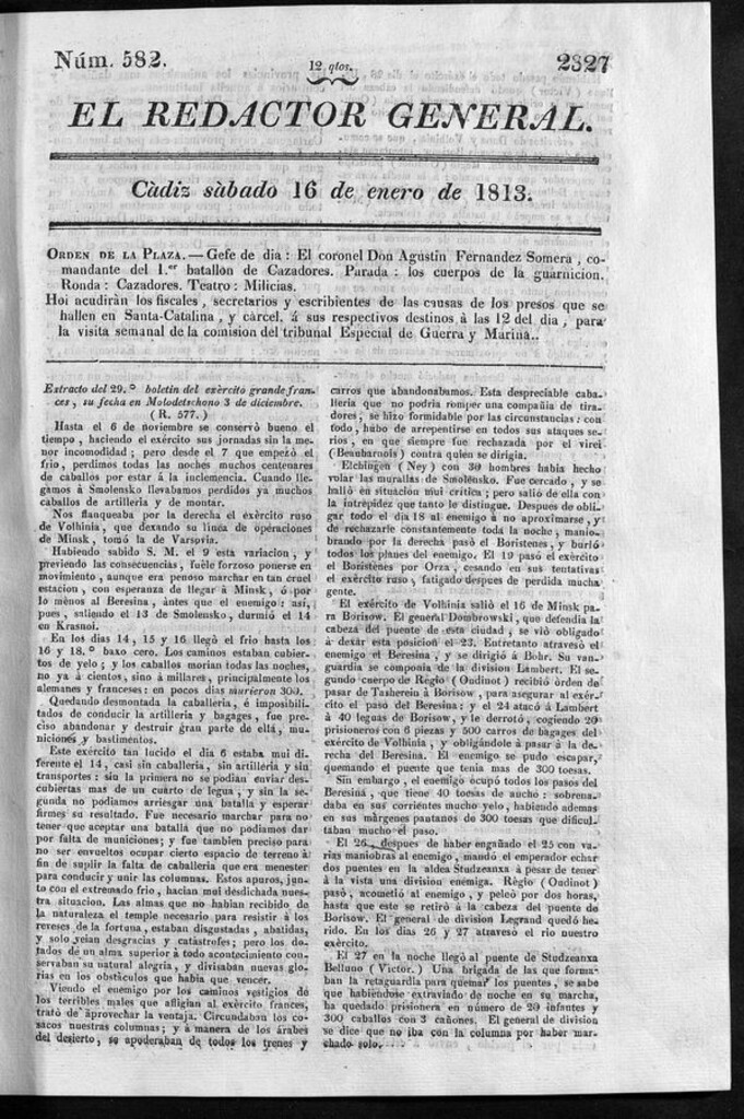Miniatura de Redactor General del sábado 16 de enero de 1813